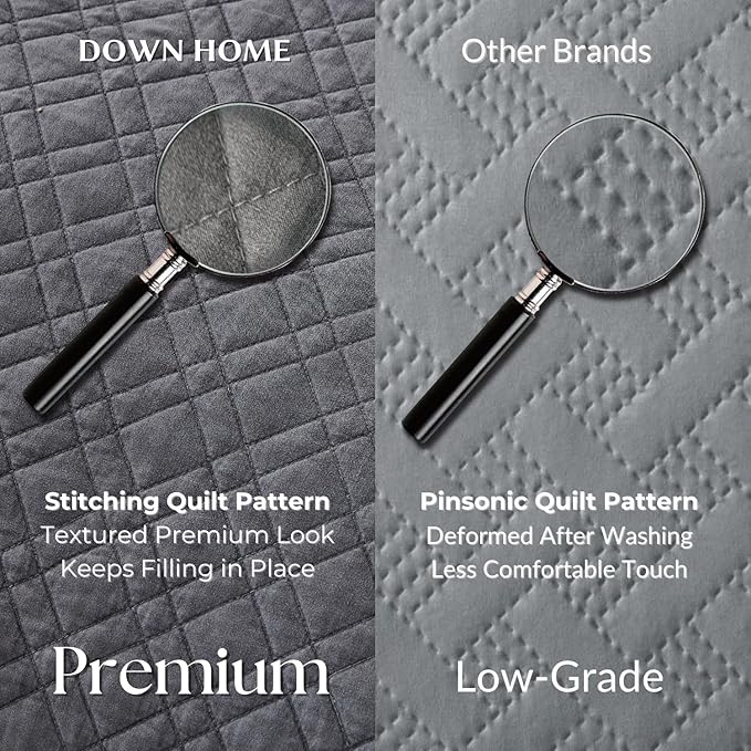 King Quilt Set with Shams Lightweight Quilted Bedspread Coverlet Thin Comforter Bed Cover Vintage Washed Quilted Blanket for All Season, Brushed Microfiber Diamond Stitching, Ash Gray, 104"x92"