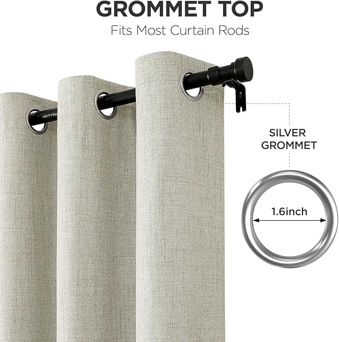 Joydeco Blackout Curtains 96 Inches Long 2 Panels Burg, Room Darkening Curtains for Bedroom, 100% Black Out Textured Thermal Drapes Privacy Protection 2 Panels Set(W52 x L96 Inch, Light Beige)