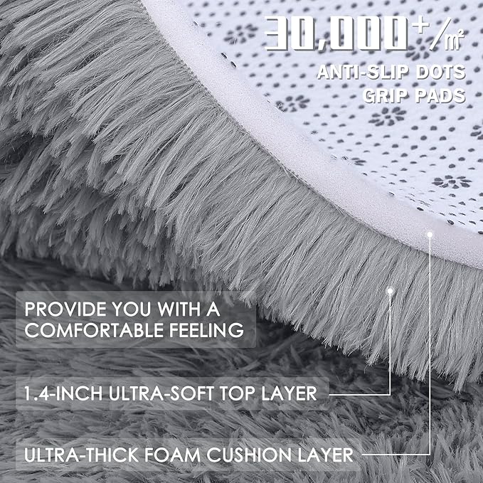 OLANLY 2x4 Machine Washable Runner Rugs for Hallway, Soft Fluffy Shaggy Bedside Rugs for Bedroom, Living Room, Indoor Floor Carpet for Kids Girls Boys, Nursery Rooms, Home Decor Aesthetic, Light Grey