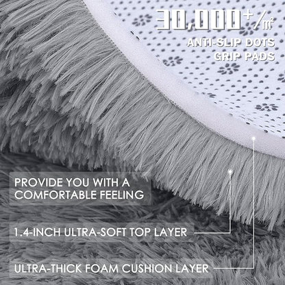 OLANLY Light Grey Round Rugs for Bedroom - Machine Washable, 3 ft Circle Area Rugs for Living Room, Soft and Fluffy Shaggy Carpet for Teen Girls and Boys, Nursery Rooms, Dorms, Home Decor Aesthetic