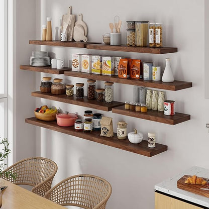 Fun Memories 55 Inch Floating Shelves for Wall, 55x9.3 Large Floating Shelf for Bedroom, Kitchen, Bathroom, Wall Mounted Rustic Wood Shelves with Invisible Bracket for Books, Decor, Walnut