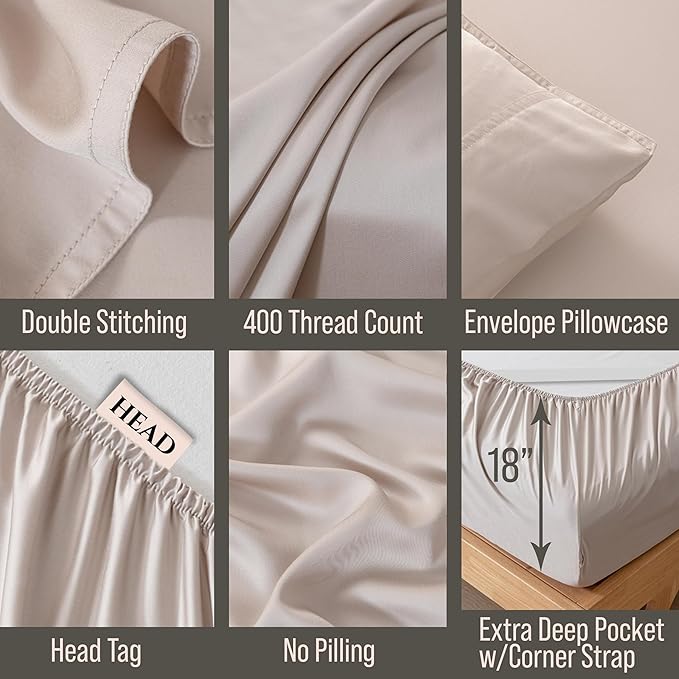 Bella Coterie Luxury Bamboo Viscose Split King Size Sheet Set | 2 Fitted Sheets for Sleep Number & Adjustable Beds | 100% Organically Grown | Cooling & Ultra Soft | 18” Deep Pocket [Dune]
