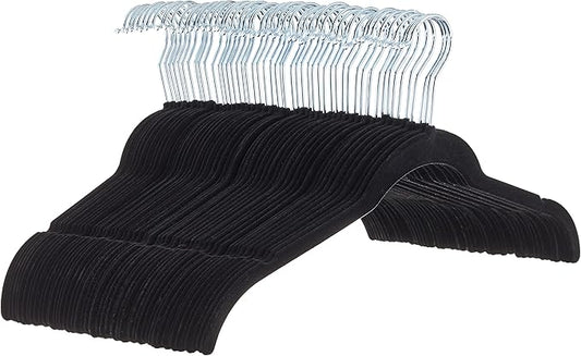 Amazon Basics Non-Slip Shirt Clothes Hangers Velvet, Space-Saving Slim, Sturdy, Black, Pack of 50