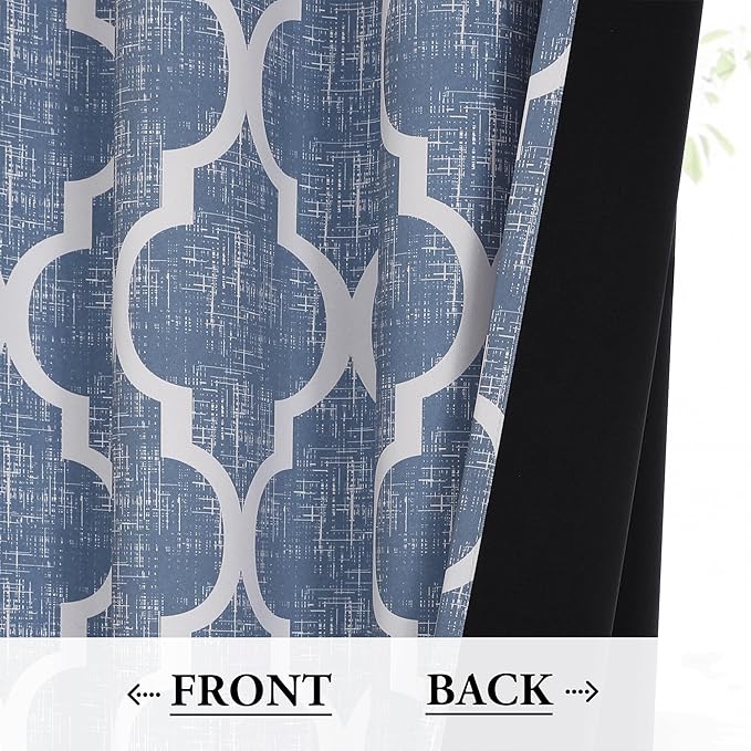 Beauoop 100% Blackout Curtains 84 Inches Long 2 Panels for Bedroom Living Room Blue Moroccan Geo Room Darkening Thermal Insulated Soundproof Rod Pocket Back Tab Window Treatments Drapes, 50x84