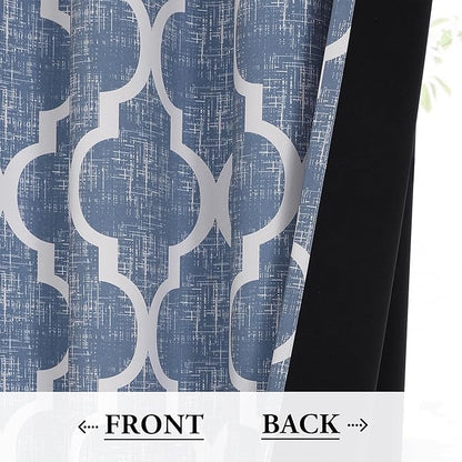 Beauoop 100% Blackout Curtains 72 Inches Long 2 Panels for Bedroom Living Room Blue Moroccan Geo Room Darkening Thermal Insulated Soundproof Grommet Top Window Treatments Drapes, 50x72 Set of 2