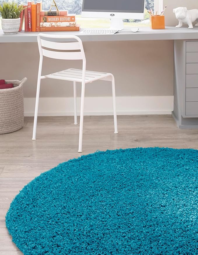 Unique Loom Solid Shag Collection Area Rug (3' 3" Round, Turquoise)