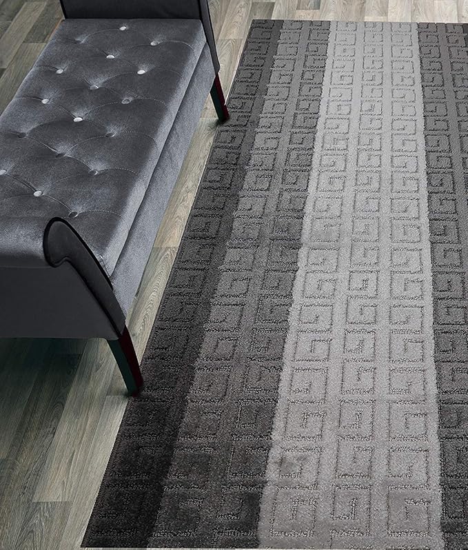Custom Length Hallway Runner Rug,Slip Resistant,Meander Grey, 26 Inch X 25 feet, Sold and Priced Per Foot