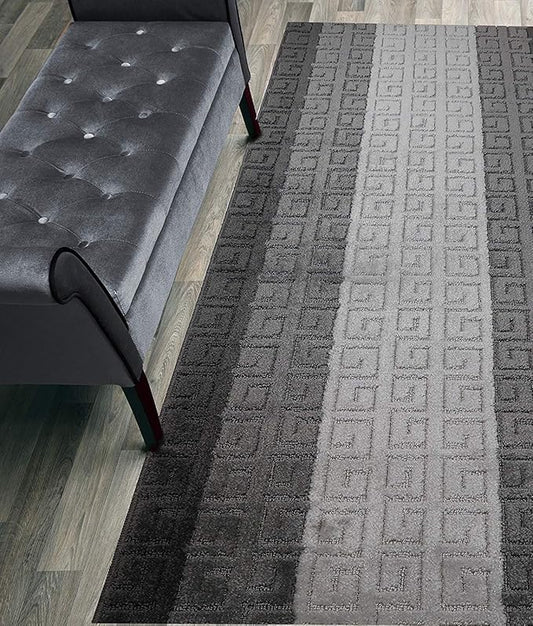 Custom Length Hallway Runner Rug,Slip Resistant,Meander Grey, 26 Inch X 6 feet, Sold and Priced Per Foot