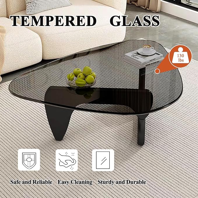 Modern Glass Coffee Table for Living Room, Mid Century Coffee Table, Small Coffee Table, Suitable for Bedroom Living Room Reception Office Tables (Black/Grey, Medium)