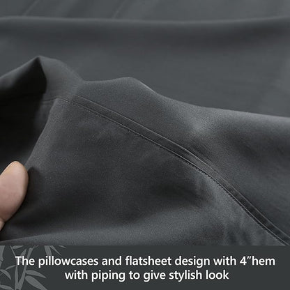 Linen World Cooling Bed Sheets Set Queen Size,100% Organically Grown Viscose Sheets,Deep Pocket Up to 16",4 Pieces Silky Soft,Breathable Bedding Sheets & Pillowcases(Shadow Grey,Queen)