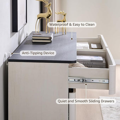 ACCOHOHO 8 Drawer Dresser for Bedroom, 52 Inch Wide Modern Chest of Drawers, Push-to-Open Wood Storgae Organizer with Large Drawers for Bedroom, Living Room, Hallway, Off White