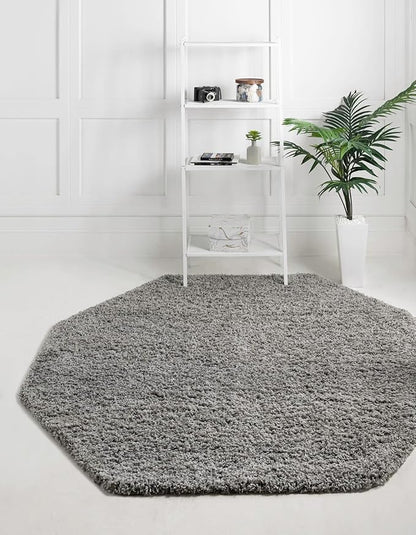 Unique Loom Solid Shag Collection Area Rug (6' 1" Octagon, Cloud Gray)