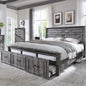 Farmhouse King Size Bed Frame with 51" Tall Headboard, Wood Platform Bed Frame with 20" Tall Roman Column Decoration Footboard & 3 Large Storage Drawers, No Box Spring Needed (Light Grey)