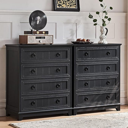 Farmhouse 4 Drawer Dresser for Bedroom Set of 2, 35" Tall Small Dressers & Chest of Drawers, Rustic Wood Dresser with Metal Handle, Storage Organizer Closet for Living Room, Hallway, Entryway