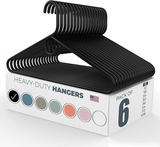 Neaties Heavy Duty Clothes Hangers 6 Pack – Made in The USA – 8lb Capacity Plastic Hangers for Adult Clothing – Durable for Pants, Coats, Jackets, or Jeans – Black