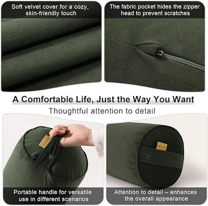 Long Round Body Pillow for Adults – Bolster Pillow for Bed, Cervical Roll Pillow, Firm Support for Sleeping,47.24 x 7.87 Inches,Jade Green