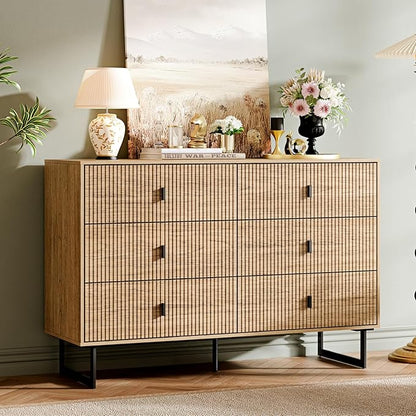 Modern Chest of Drawers with 6 Drawers,Deep Drawers,Clothes Organizer,Large Storage Cabinet for Living Room, Bedroom,Hallway,with Anti-Tipping Device,Wood