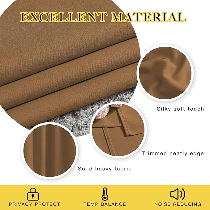 NICETOWN Gold Brown Curtains for Living Room, Grommet 50% Blackout Thermal Insulated Window Treatment Solid Sound Reducing Drapes for Bedroom/Nursery, Set of 2, W46 x L63, 2 Panels