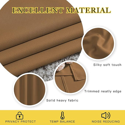 NICETOWN Blackout Doorway Curtains 80 inches Long 2 Panels Set, Grommet Thermal Window Treatments Light & Sound Blocking Drapes for Living Room, Gold Brown, W46 x L80