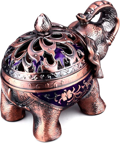 K COOL Metal Backflow Incense Holder Elephant Cone Incense Burner Candle Holder with Lid, Aromatherapy Ornament Home Office Decoration for Indoor Outdoor (Purple)
