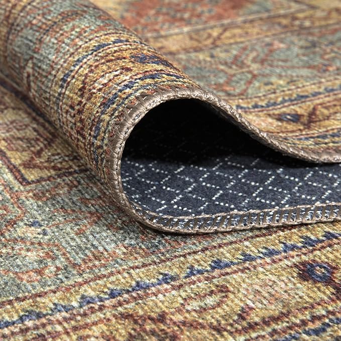Bloom Rugs Washable Non-Slip 10 ft Runner - Terracotta/Mustard Traditional Runner for Entryway, Hallway, Bathroom, and Kitchen - Exact Size: 2.5' x 10'