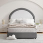 Twin Bed Frames with Headboard, Boucle Upholstered Platform Bed, Grey Bed Frame, Soft Rounded Corners, No Box Spring Needed, Easy Assembly