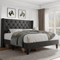 iPormis Full Size Platform Bed Frame with Button Tufted Headboard, Upholstered Bed Frame with Solid Wooden Slats, 8" Underbed Space, No Box Spring Needed, Noise Free, Easy Assembly, Dark Gray