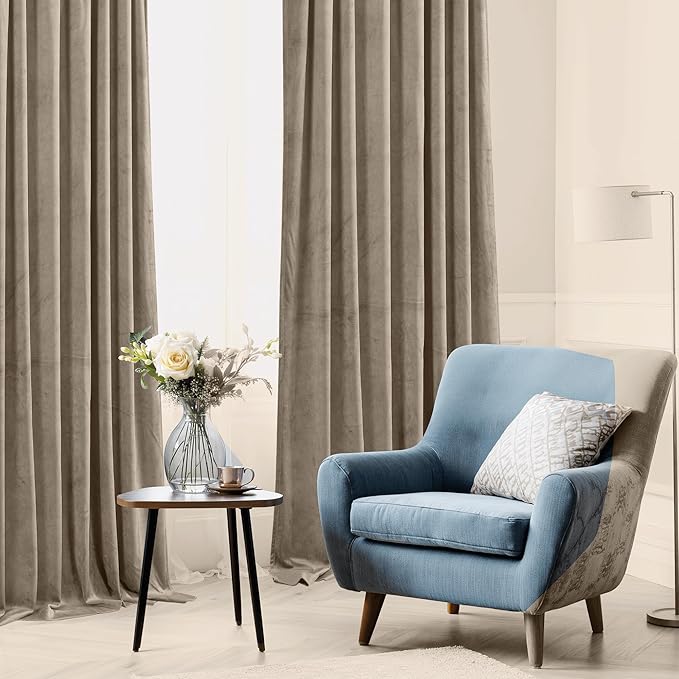 StangH Camel Beige Living Room Velvet Curtains 96 inches Room Darkening Decor Window Curtains Heavy Duty Summer Heat & Chill Blocking Drapes for Bedroom/Farmhouse, W42 x L96, 2 Panels