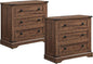 T4TREAM 32" Farmhouse Nightstand with Charging Station Set of 2, Large End Table with 3 Storage Drawers, Rustic Wood Bedside Table for Bedroom, Living Room, Reclaimed Barnwood Color