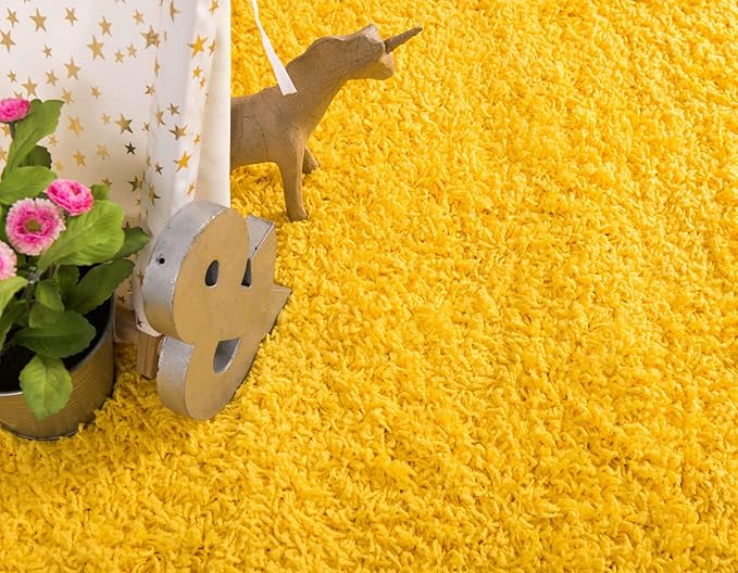Unique Loom Solid Shag Collection Area Rug (8' Round, Tuscan Sun Yellow)