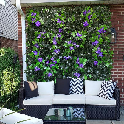 Sumery Expandable Fence Privacy Screen for Balcony Patio Outdoor,Decorative Faux Ivy Fencing Panel,Artificial Hedges (Single Sided Leaves) (1, Branches -Purple Fowers)