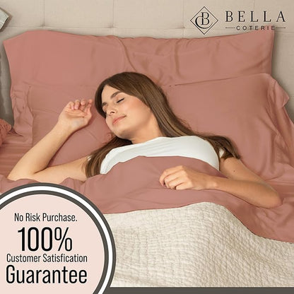 Bella Coterie Luxury Bamboo Viscose Split King Size Sheet Set | 2 Fitted Sheets for Sleep Number & Adjustable Beds | 100% Organically Grown | Cooling & Ultra Soft | 18” Deep Pocket [Raisin]