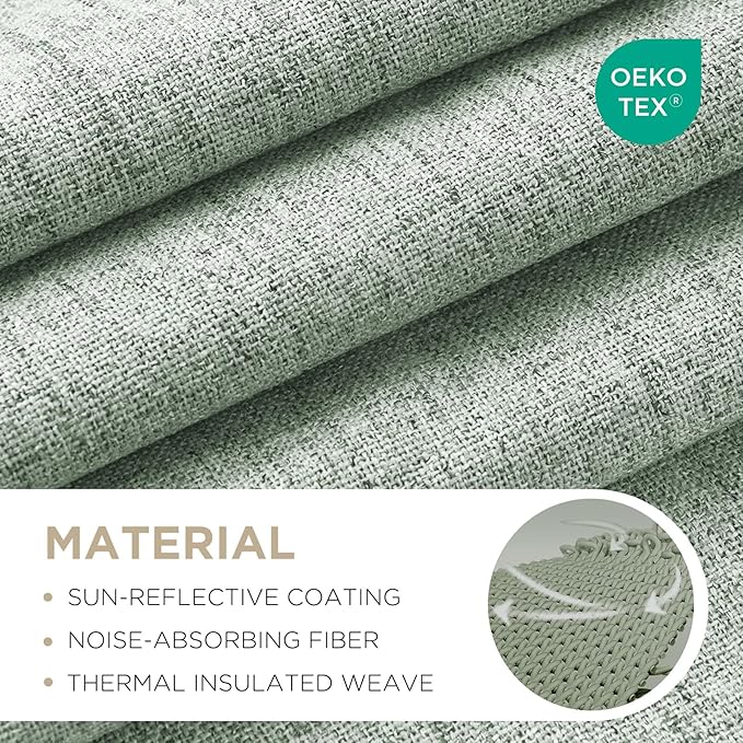 Joydeco Linen Blackout Curtains for Bedroom - 100% Light Blocking 1 Panels, Sage Green Drapes 100" W x 84" L, Thermal Insulated Room Darkening Curtains for Living Room, Rod Pocket & Back Tabs