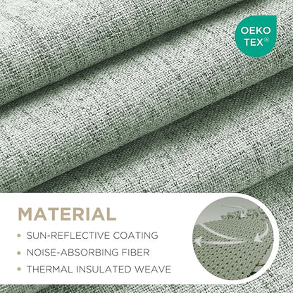 Joydeco Blackout Curtains for Bedroom - 100% Light Blocking 2 Panels Sage Green Drapes 42" W x 63" L, Thermal Insulated Room Darkening Curtains, Linen Textured for Living Room, Rod Pocket & Back Tabs