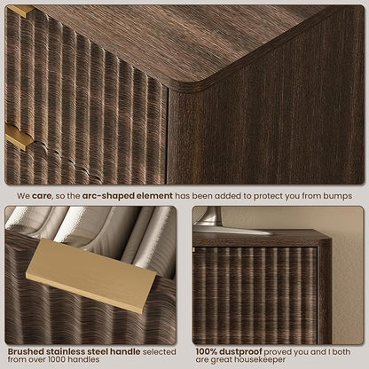 63'' Wide 9 Drawers Dresser for Bedroom,Modern Fluted Vertical Chest with Rounded Corners,Fluted Dresser for Living Room,Hallway, Walnut