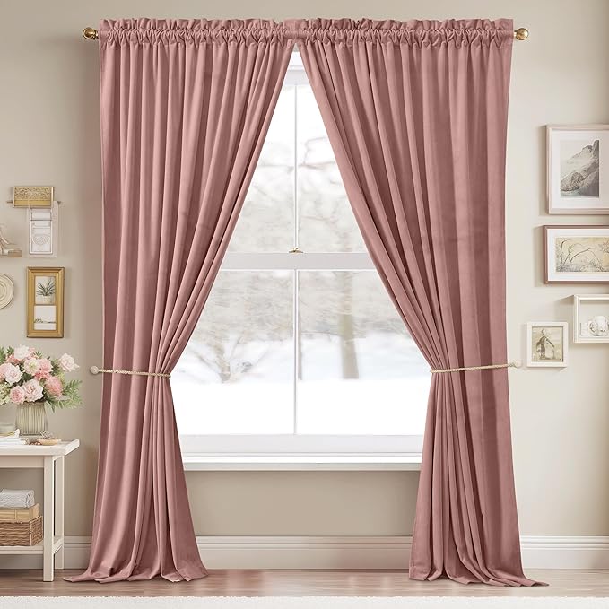 StangH Pink Velvet Curtains 90 inches Long, Nursery Girls Bedroom Privacy Window Drapes Room Darkening Home Decoration for Living Dining Room/Spa/Office, W52 x L90, 2 Panels