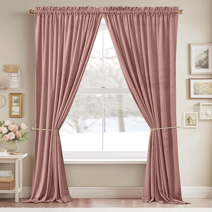 StangH Nursery Pink Velvet Curtains 108 inches Long, Privacy Window Drapes High Ceiling Tall Curtains Home Decoration for Birthday Party Backdrop/Girls Room, W52 x L108, 2 Panels