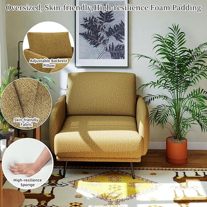 Oversized Accent Chair for Living Room Cozy Reading Chairs Mid-Century Modern Accent Chairs Armchair with Metal Legs Single Sofa Chair for Home Office (1-PCS, Polyester Fabric- Pumpkin Orange)