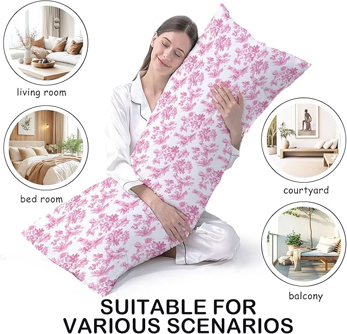 Pink Chinoiserie Golden Retriever Dog 20x54 Body Pillow Cover with Zipper,Grandmillennial Pink Dog Decorative Body Pillow Cases for Bed Couch，Golden Retriever Decor