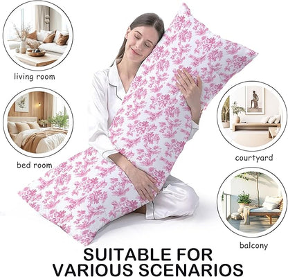 Pink Chinoiserie Golden Retriever Dog 20x54 Body Pillow Cover with Zipper,Grandmillennial Pink Dog Decorative Body Pillow Cases for Bed Couch，Golden Retriever Decor
