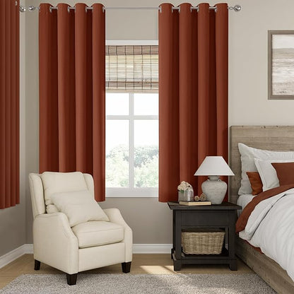 ChrisDowa 100% Blackout Terracotta Solid Curtains 63 Inches Long 2 Panels for Bedroom Living Room,Farmhouse Room Darkening Thermal Insulated Soundproof Grommet Top Window Treatment Drapes,52x63