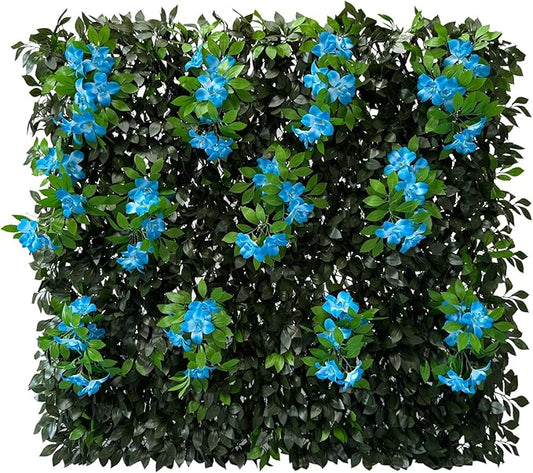 Sumery Expandable Fence Privacy Screen for Balcony Patio Outdoor,Decorative Faux Ivy Fencing Panel,Artificial Hedges (Single Sided Leaves) (2, Branches -Blue Fowers)
