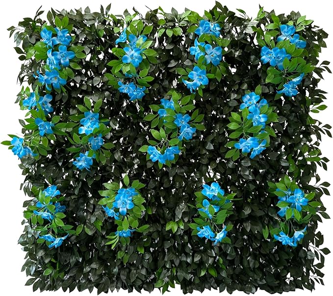 Sumery Expandable Fence Privacy Screen for Balcony Patio Outdoor,Decorative Faux Ivy Fencing Panel,Artificial Hedges (Single Sided Leaves) (1, Branches -Blue Fowers)