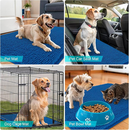 OLANLY Dog Door Mat for Muddy Paws 44x24, Absorbs Moisture and Dirt, Absorbent Non-Slip Washable Doormat, Quick Dry Chenille Mud Mat, Entry Indoor Entryway Carpet for Inside Floor, Deep Navy Blue