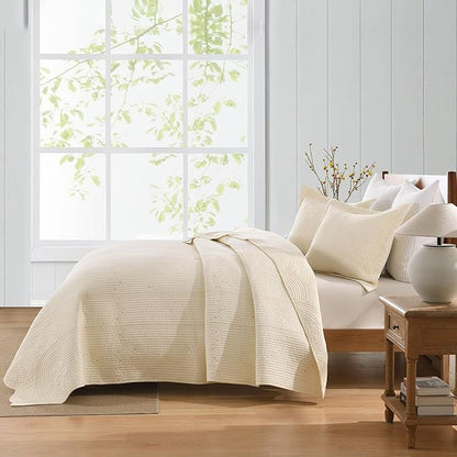 MarCielo 100% Cotton Quilt Set Lightweight Bedspread with Scalloped Edge, Farmhouse Vintage Bedding, All Season Use(Tu Beige,Queen (98"x102"))