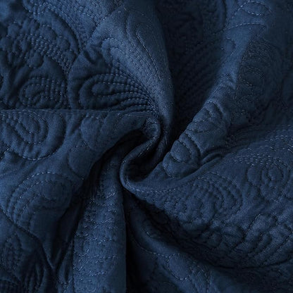 HoneiLife Queen Quilt Bedding Set - Microfiber Quilt Sets for Queen Bed, 3-Piece Lightweight Bedspreads,Reversible Coverlets Rustic Bedlinen Sets, Floral Bedding Set All Season Quilts-Navy