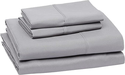 Amazon Basics Lightweight Super Soft Comfortable Brushed Microfiber 4 Piece Bed Sheet Set with 14-Inch Deep Pockets, Queen, Dark Gray, Solid