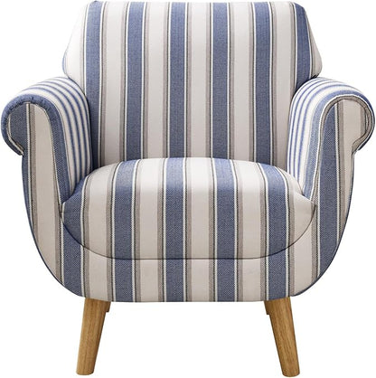 VANOMi Mid-Century Accent Chair with Stripe Pattern, Modern Linen Fabric Armchair with Wood Legs, Club Chair for Living Room, Comfy Upholstered Side Chairs for Bedroom, Reading, Small Place (Navy)
