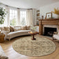 FMFUNCTEX 6ft Round Washable Area Rug Brown Vintage Neutral Distressed Non Slip Carpet for Living Room Bedroom Soft Low Pile Indoor Mat Retro Floral Throw Rug for Dining Room Office Nursery Entry