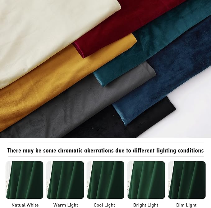 RYB HOME Dark Green Velvet Curtains 102 inches, Back Tab Soft Fabric Room Darkening Thermal Insulated Luxurious Home Decor Curtains for Living Room Bedroom, W 52" x L 102", 2 Panels Set
